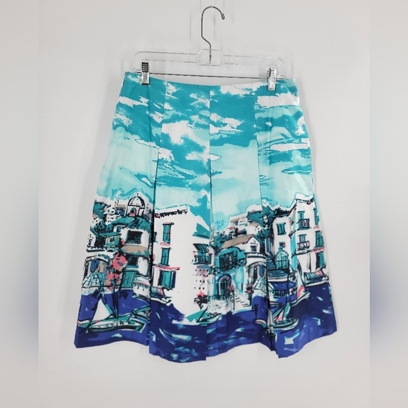 Charter Club Skirt Size 6 Seaside Village Painted Skirt Pleated A-line Mynkos - Picture 2 of 4
